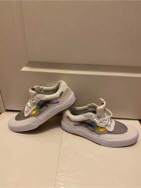 Vans White Sneakers with Rainbow Side Stripe